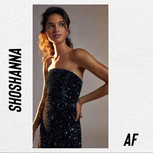 ANTHROPOLOGIE BY SHOSHANNA MIDNIGHT STRAPLESS SEQUINED DRESS NEW NWT - Picture 1 of 8